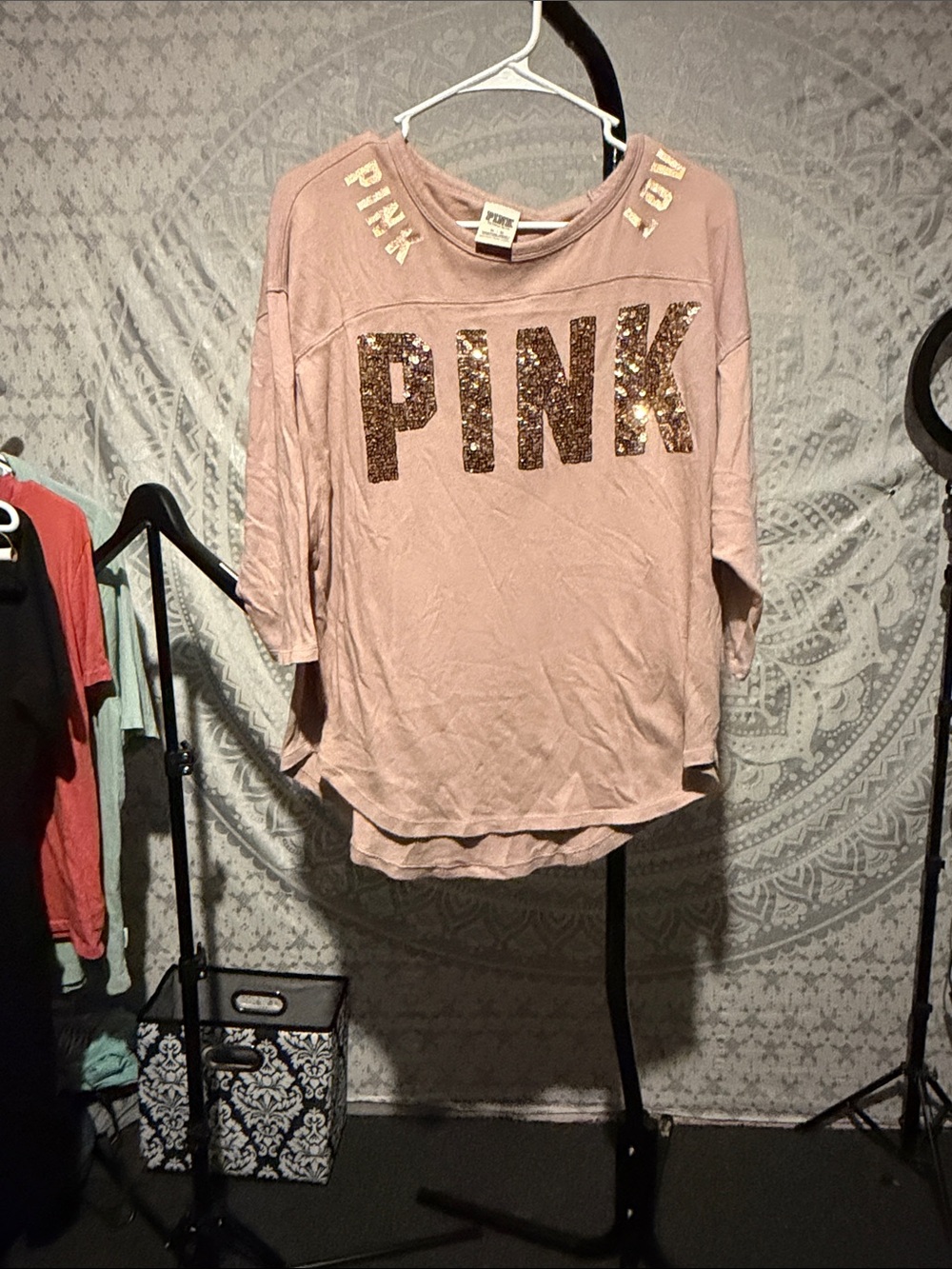 PINK Victoria's Secret Blush Pink Sequin Logo Top